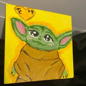 Hand painted acrylic baby yoda/ Grogu. 5x5 canvas